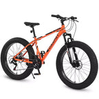 NAYSAYE Bicicletta da 26 pollici Fat Tire Bike 21 velocità Cambio Completo per Adulti e Ragazzi per Fuoristrada, Arancione, 74*25*41