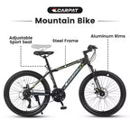 NAYSAYE Bicicletta 24 pollici Mountain Bike 21 velocità Telaio in acciaio per ragazzi e ragazze per percorsi fuoristrada, nero e verde, 56.3*7.88*28.35