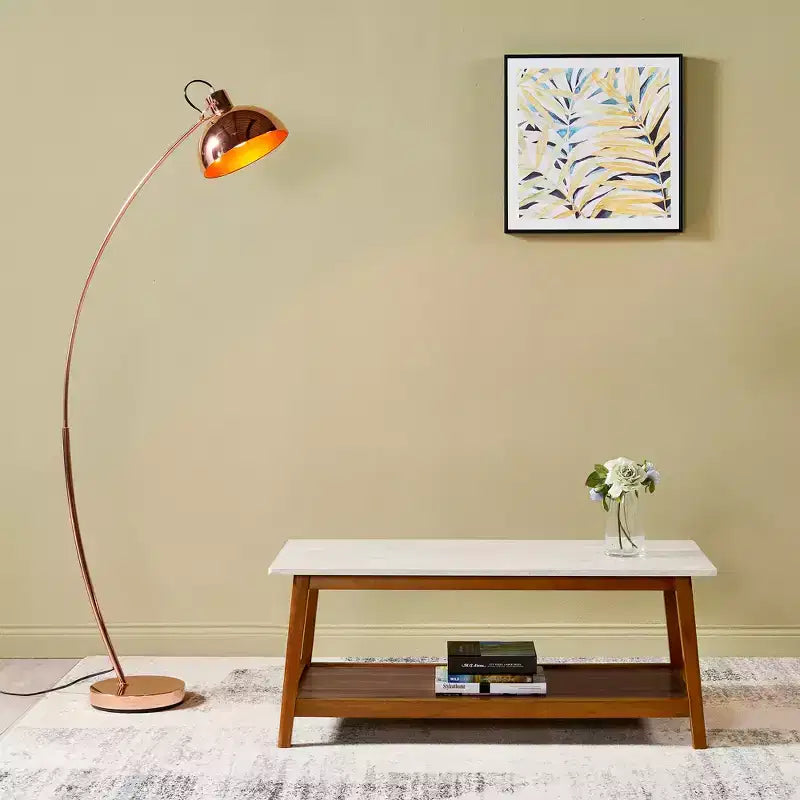 Teamson Home Kingston Coffee Table with Faux Marble Top and Storage Shelf, Walnut