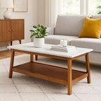 Teamson Home Kingston Coffee Table with Faux Marble Top and Storage Shelf, Walnut