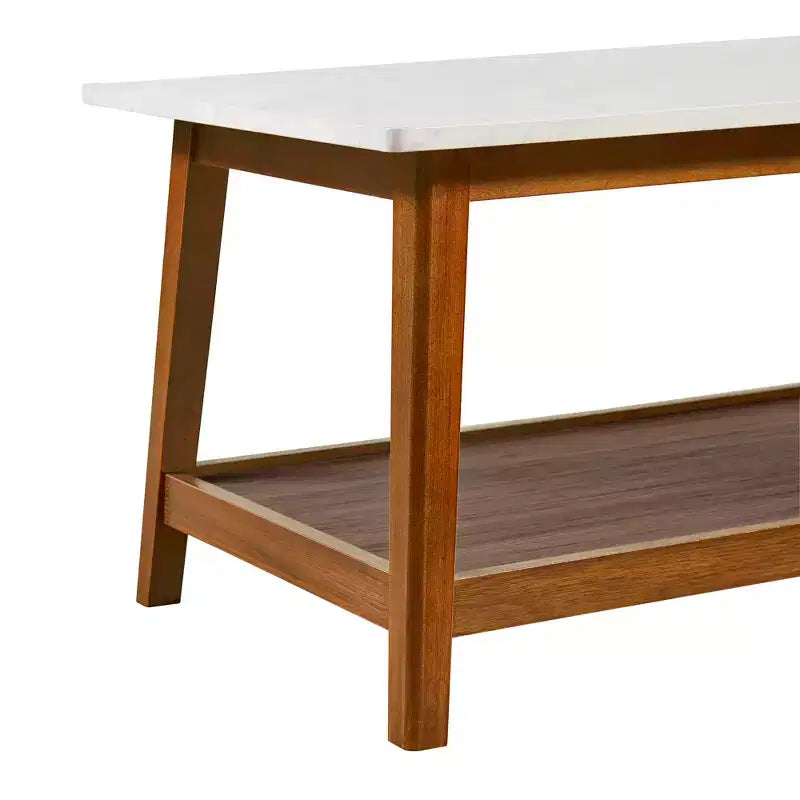 Teamson Home Kingston Coffee Table with Faux Marble Top and Storage Shelf, Walnut