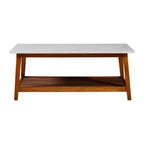 Teamson Home Kingston Coffee Table with Faux Marble Top and Storage Shelf, Walnut