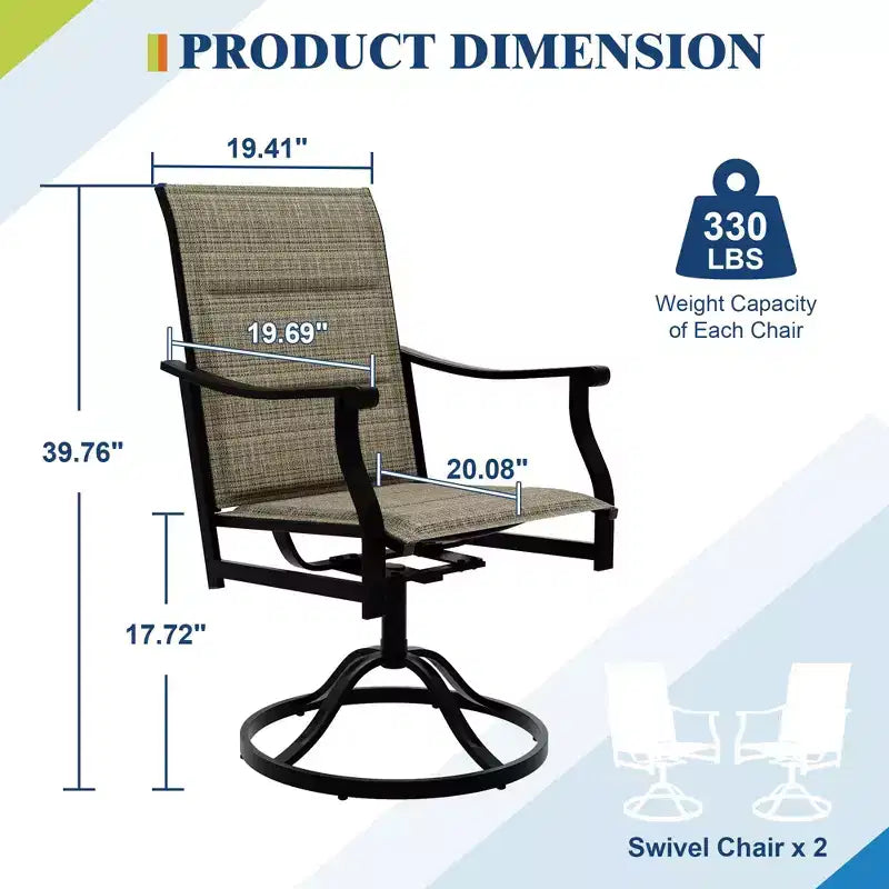Outdoor Swivel Dining Chairs With Textilene Breathable Back, Patio Swivel Rocker Chairs for Poolside Lawn Garden