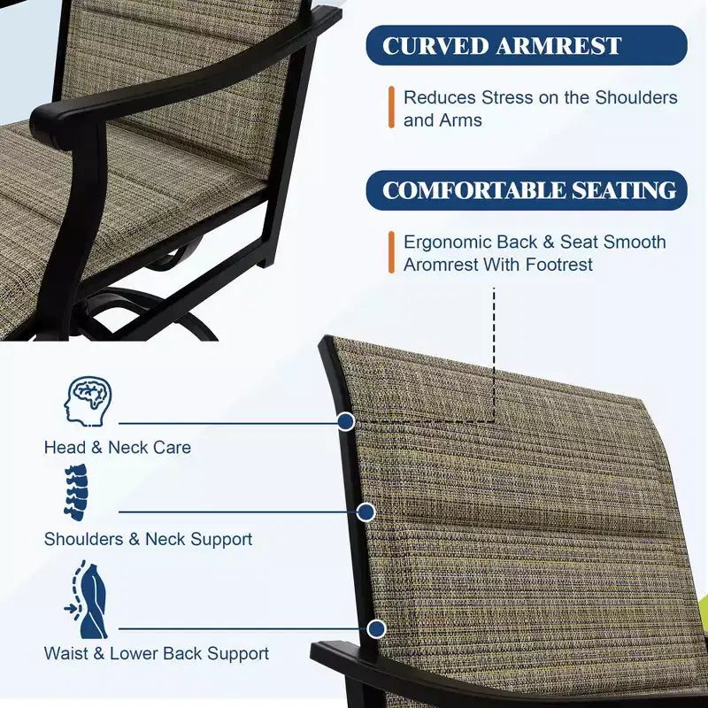 Outdoor Swivel Dining Chairs With Textilene Breathable Back, Patio Swivel Rocker Chairs for Poolside Lawn Garden
