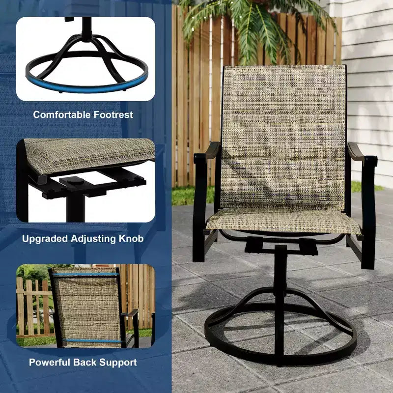 Outdoor Swivel Dining Chairs With Textilene Breathable Back, Patio Swivel Rocker Chairs for Poolside Lawn Garden