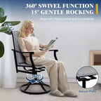 Outdoor Swivel Dining Chairs With Textilene Breathable Back, Patio Swivel Rocker Chairs for Poolside Lawn Garden