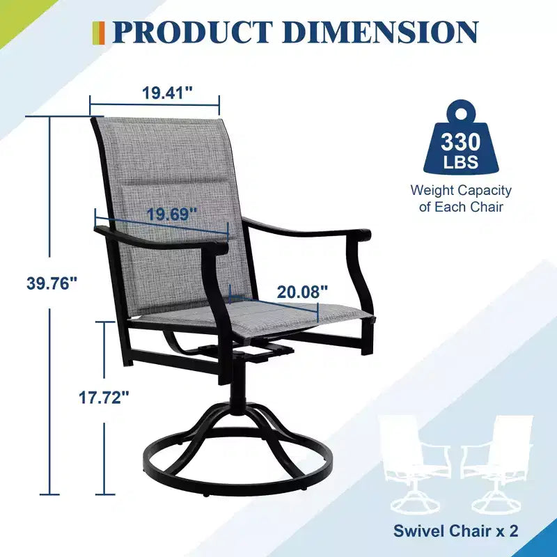 Outdoor Swivel Dining Chairs With Textilene Breathable Back, Patio Swivel Rocker Chairs for Poolside Lawn Garden