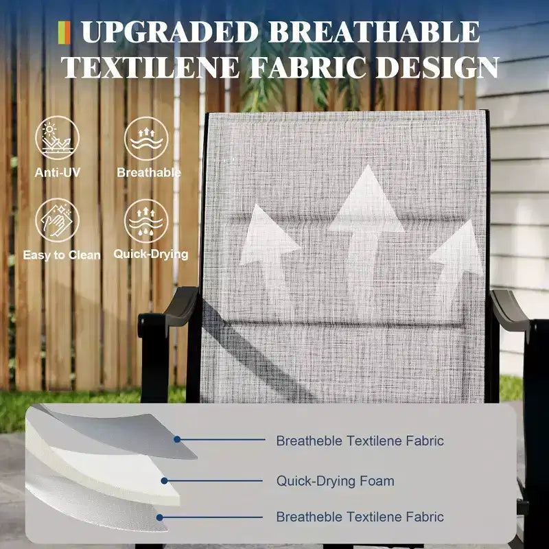Outdoor Swivel Dining Chairs With Textilene Breathable Back, Patio Swivel Rocker Chairs for Poolside Lawn Garden