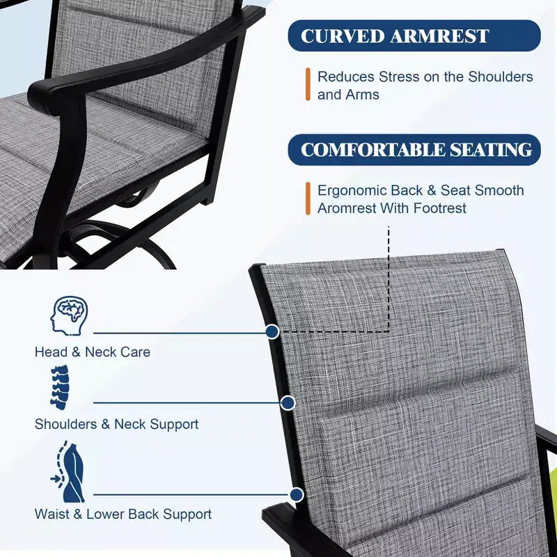 Outdoor Swivel Dining Chairs With Textilene Breathable Back, Patio Swivel Rocker Chairs for Poolside Lawn Garden