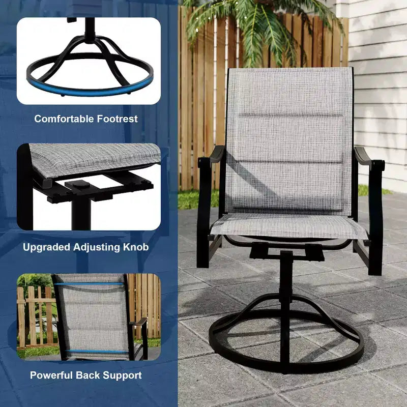 Outdoor Swivel Dining Chairs With Textilene Breathable Back, Patio Swivel Rocker Chairs for Poolside Lawn Garden