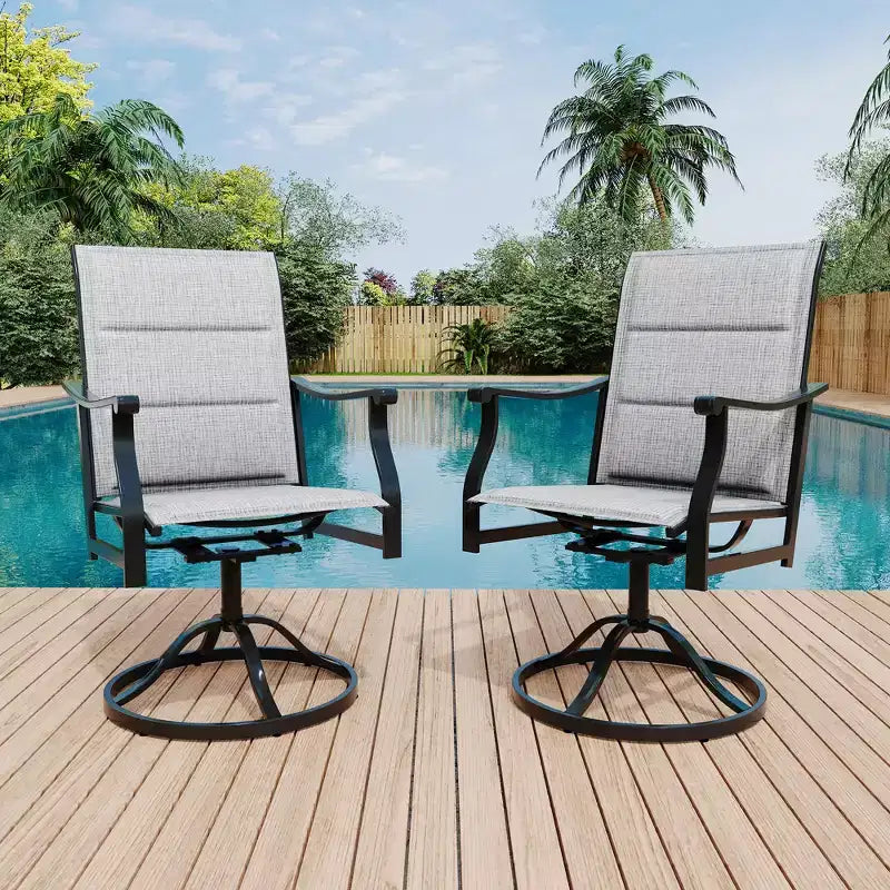 Outdoor Swivel Dining Chairs With Textilene Breathable Back, Patio Swivel Rocker Chairs for Poolside Lawn Garden