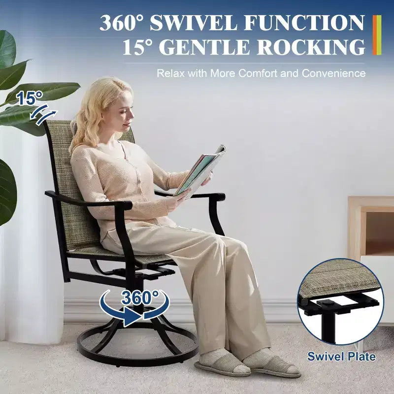Outdoor Swivel Dining Chairs With Textilene Breathable Back, Patio Swivel Rocker Chairs for Poolside Lawn Garden