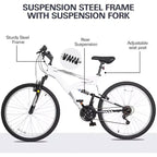 hykolity 26 inch Mountain Bike MTB Outdoor Bicycle Cycling 18 Speed Sport Bikes Trail Off Road Full Suspension for Adult Men Unisex White