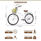 Bicicletta da crociera hykolity 26 pollici, bicicletta da spiaggia, bicicletta da città, da pendolare per donne adulte di altezza 152-183 cm, cestino anteriore, portapacchi posteriore, bianco tenue