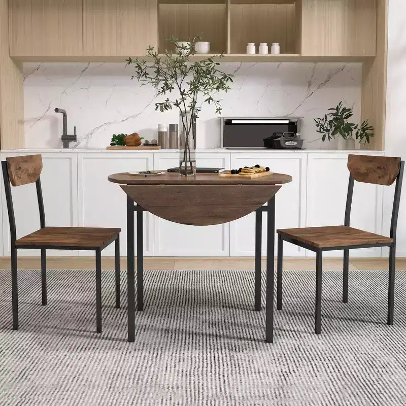 Set da pranzo rotondo a 3 pezzi Whisen con tavolo a ribalta e 2 sedie - Nero e Marrone