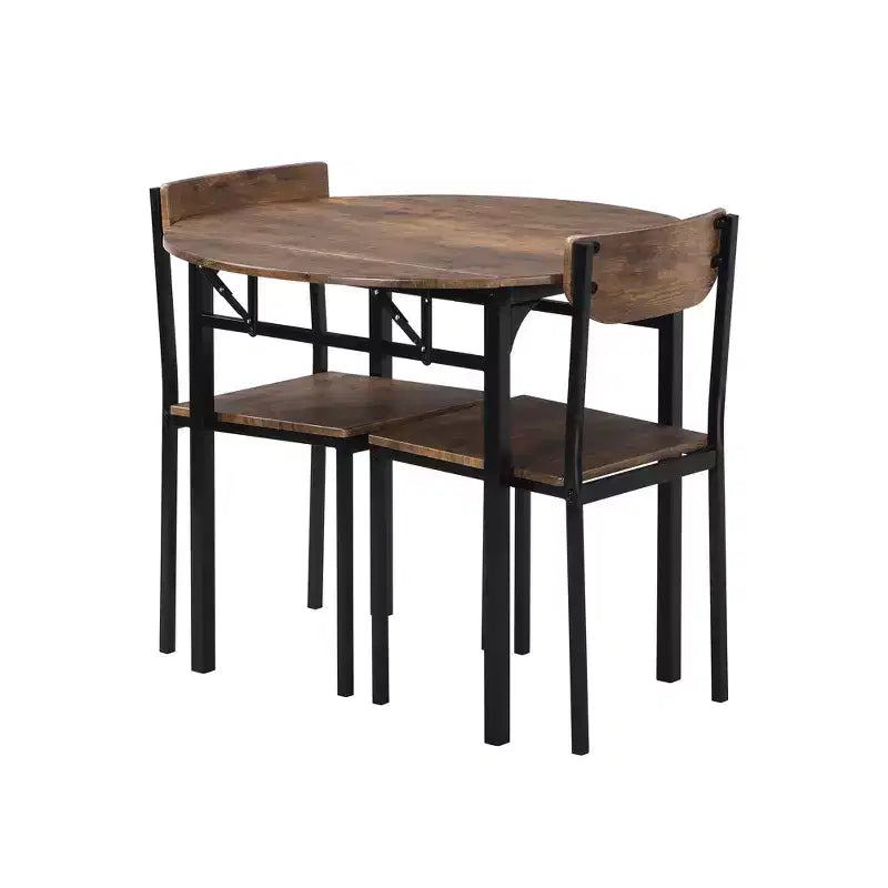 Set da pranzo rotondo a 3 pezzi Whisen con tavolo a ribalta e 2 sedie - Nero e Marrone