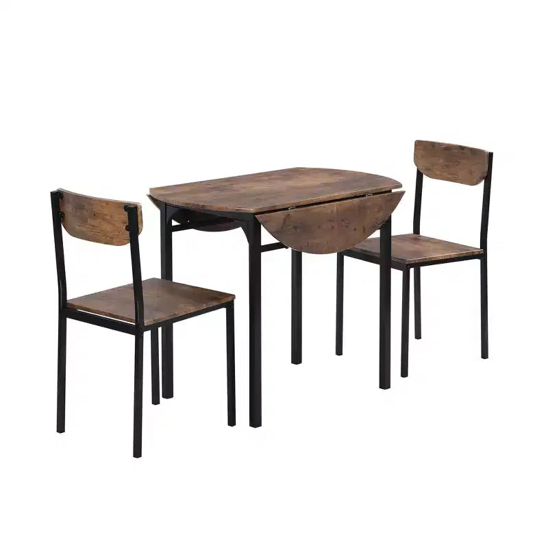 Set da pranzo rotondo a 3 pezzi Whisen con tavolo a ribalta e 2 sedie - Nero e Marrone