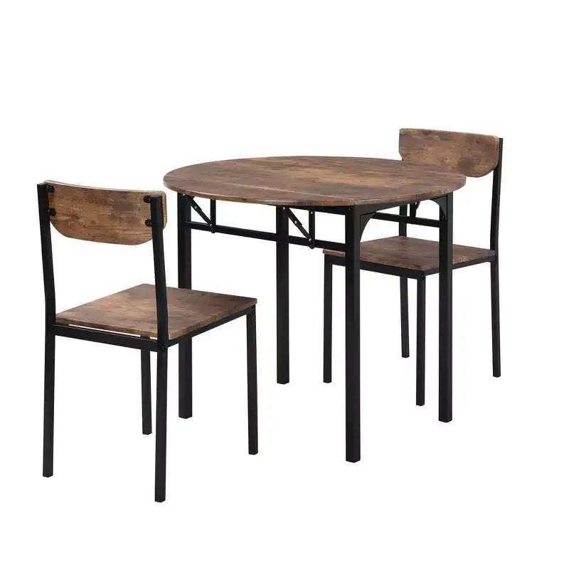 Set da pranzo rotondo a 3 pezzi Whisen con tavolo a ribalta e 2 sedie - Nero e Marrone
