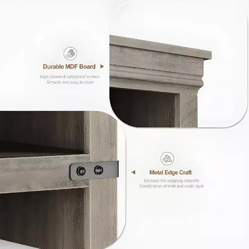 Libreria a 5 ripiani con armadietto, scaffale in legno rustico stile coloniale con ante, armadietto da esposizione a 5 livelli indipendente per soggiorno, camera da letto