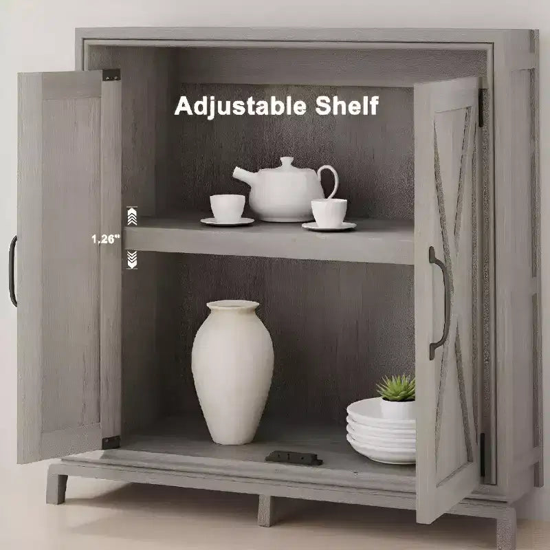 Libreria a 5 ripiani con armadietto, scaffale in legno rustico stile coloniale con ante, armadietto da esposizione a 5 livelli indipendente per soggiorno, camera da letto