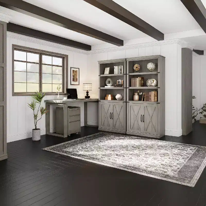 Libreria a 5 ripiani con armadietto, scaffale in legno rustico stile coloniale con ante, armadietto da esposizione a 5 livelli indipendente per soggiorno, camera da letto