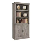 Libreria a 5 ripiani con armadietto, scaffale in legno rustico stile coloniale con ante, armadietto da esposizione a 5 livelli indipendente per soggiorno, camera da letto