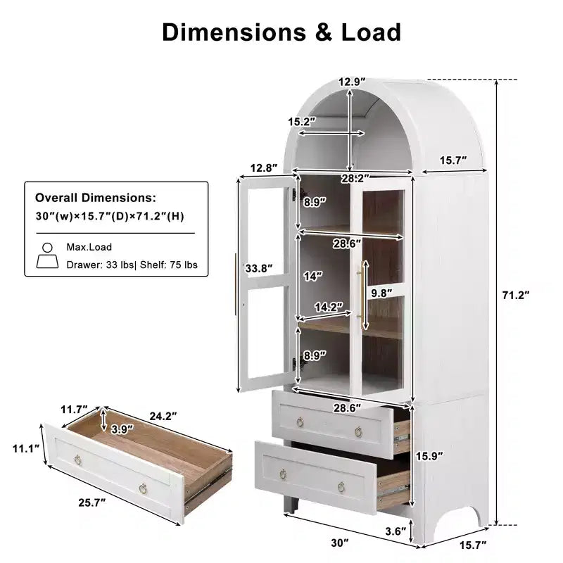 Vatros Tall Arched Cabinet with Adjustable Shelves