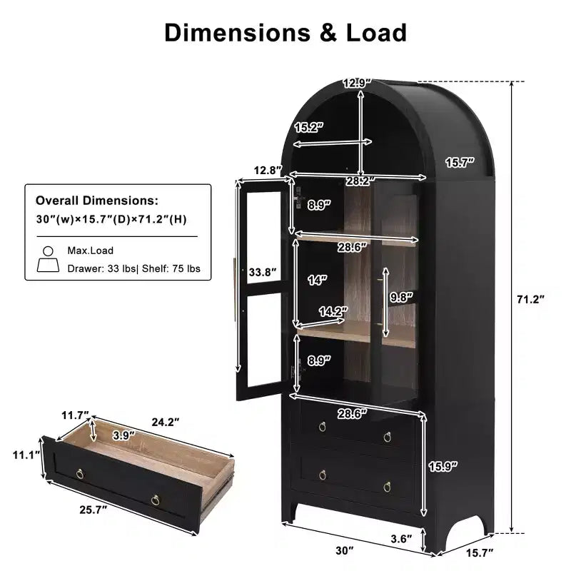 Vatros Tall Arched Cabinet with Adjustable Shelves