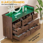 Dresser TV Stand, Dresser for Bedroom w/LED Light & Charging Station Entertainment Center with Storage 8 Drawers Wooden Dressers w/Open Space