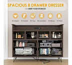 Dresser TV Stand, Dresser for Bedroom w/LED Light & Charging Station Entertainment Center with Storage 8 Drawers Wooden Dressers w/Open Space
