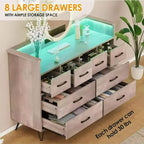 Dresser TV Stand, Dresser for Bedroom w/LED Light & Charging Station Entertainment Center with Storage 8 Drawers Wooden Dressers w/Open Space