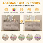 Dresser TV Stand, Dresser for Bedroom w/LED Light & Charging Station Entertainment Center with Storage 8 Drawers Wooden Dressers w/Open Space