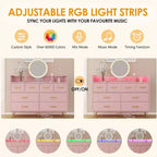Dresser TV Stand, Dresser for Bedroom w/LED Light & Charging Station Entertainment Center with Storage 8 Drawers Wooden Dressers w/Open Space