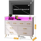 Dresser TV Stand, Dresser for Bedroom w/LED Light & Charging Station Entertainment Center with Storage 8 Drawers Wooden Dressers w/Open Space