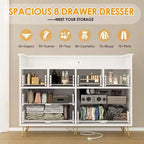 Dresser TV Stand, Dresser for Bedroom w/LED Light & Charging Station Entertainment Center with Storage 8 Drawers Wooden Dressers w/Open Space