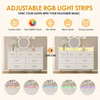 Dresser TV Stand, Dresser for Bedroom w/LED Light & Charging Station Entertainment Center with Storage 8 Drawers Wooden Dressers w/Open Space