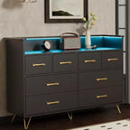 Dresser TV Stand, Dresser for Bedroom w/LED Light & Charging Station Entertainment Center with Storage 8 Drawers Wooden Dressers w/Open Space