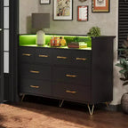 Dresser TV Stand, Dresser for Bedroom w/LED Light & Charging Station Entertainment Center with Storage 8 Drawers Wooden Dressers w/Open Space