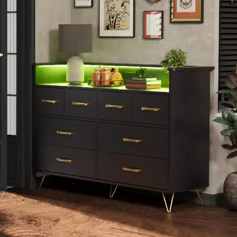Dresser TV Stand, Dresser for Bedroom w/LED Light & Charging Station Entertainment Center with Storage 8 Drawers Wooden Dressers w/Open Space