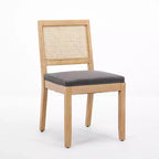CLIHOME Set di 2 sedie da pranzo in rattan in stile rustico, sedie da cucina imbottite in canna con struttura in legno massello naturale