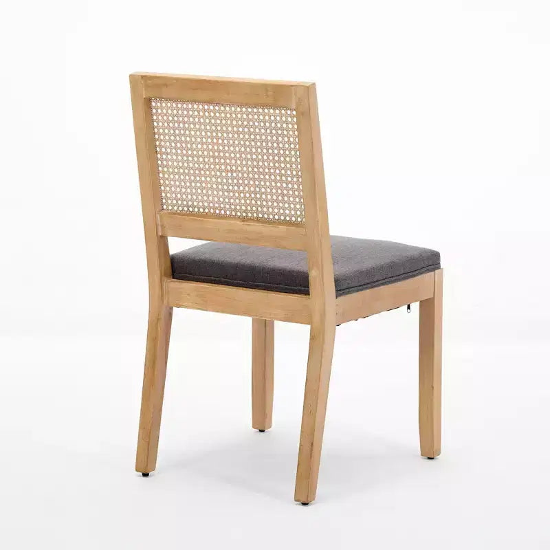 CLIHOME Set di 2 sedie da pranzo in rattan in stile rustico, sedie da cucina imbottite in canna con struttura in legno massello naturale