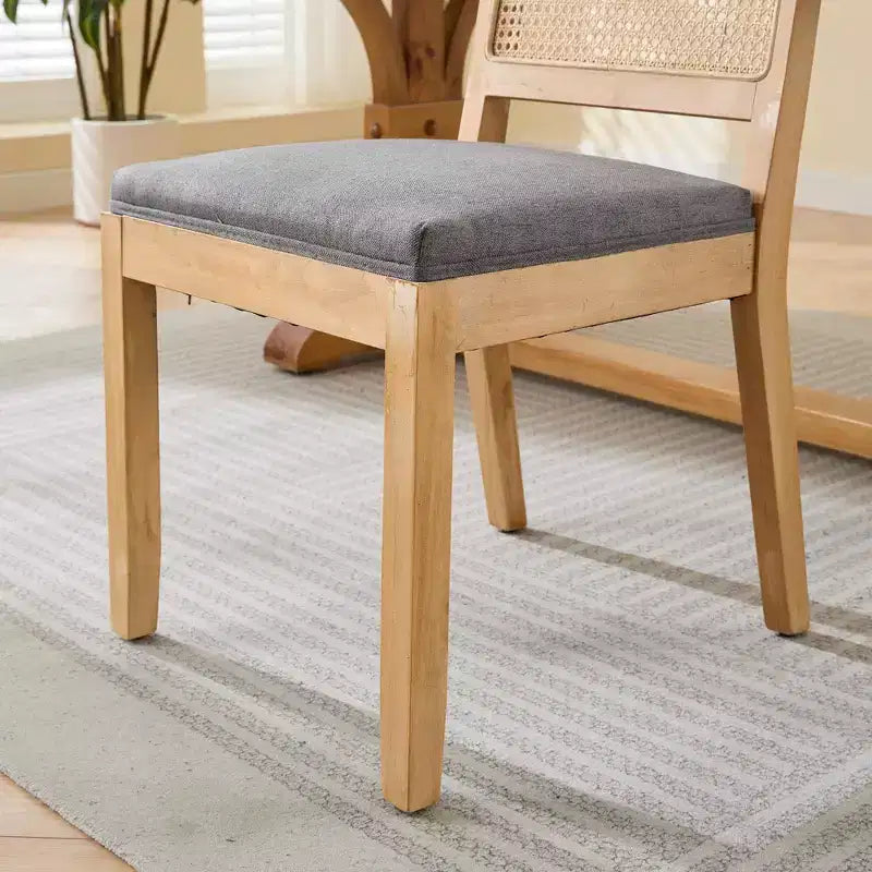 CLIHOME Set di 2 sedie da pranzo in rattan in stile rustico, sedie da cucina imbottite in canna con struttura in legno massello naturale