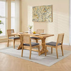 CLIHOME Set di 2 sedie da pranzo in rattan in stile rustico, sedie da cucina imbottite in canna con struttura in legno massello naturale