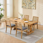 CLIHOME Set di 2 sedie da pranzo in rattan in stile rustico, sedie da cucina imbottite in canna con struttura in legno massello naturale