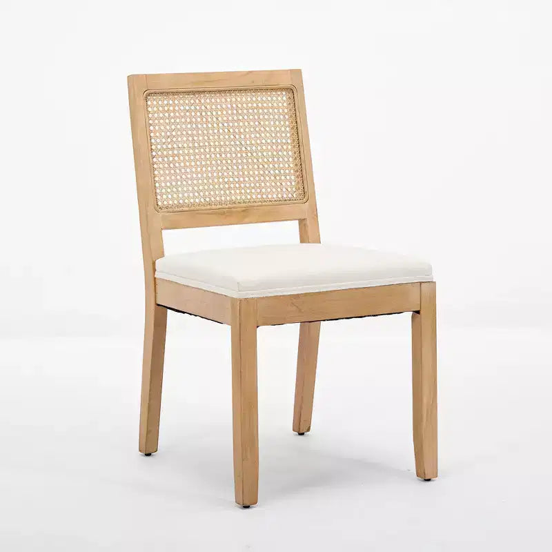 CLIHOME Set di 2 sedie da pranzo in rattan in stile rustico, sedie da cucina imbottite in canna con struttura in legno massello naturale