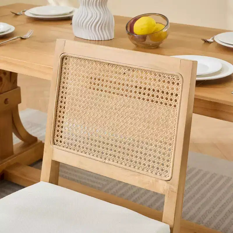CLIHOME Set di 2 sedie da pranzo in rattan in stile rustico, sedie da cucina imbottite in canna con struttura in legno massello naturale