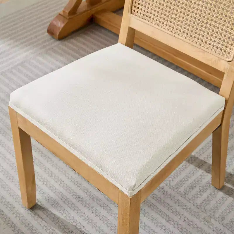 CLIHOME Set di 2 sedie da pranzo in rattan in stile rustico, sedie da cucina imbottite in canna con struttura in legno massello naturale