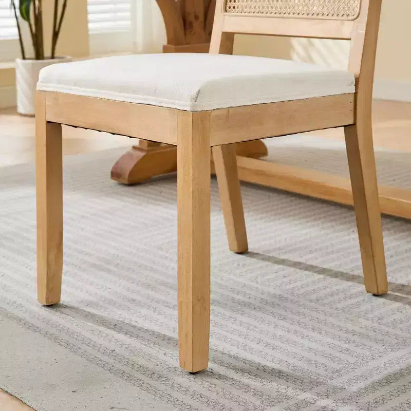CLIHOME Set di 2 sedie da pranzo in rattan in stile rustico, sedie da cucina imbottite in canna con struttura in legno massello naturale