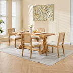 CLIHOME Set di 2 sedie da pranzo in rattan in stile rustico, sedie da cucina imbottite in canna con struttura in legno massello naturale