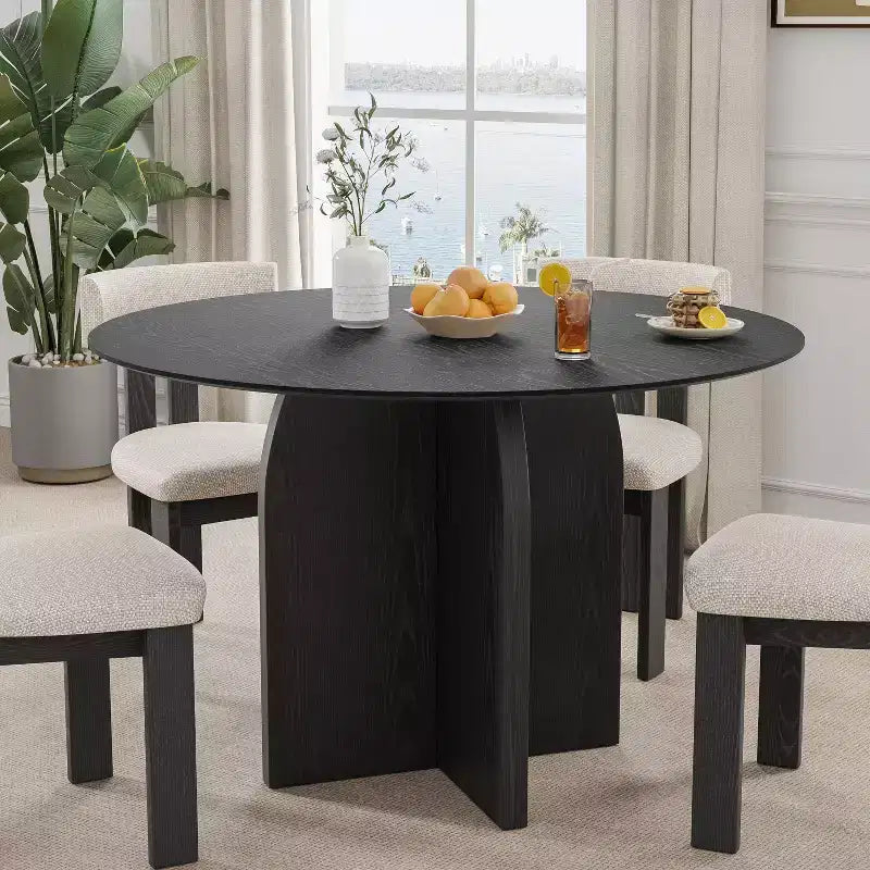 PexFix 45 x45 Solid Wood Round Dining Table with Black Finish and Elegant Arched Legs for Modern Dining Rooms & Kitchens